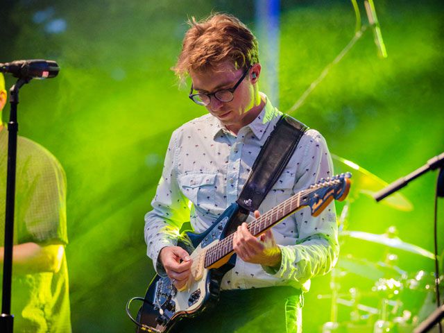 A guitar player performs at the Denton Arts and Jazz Festival.