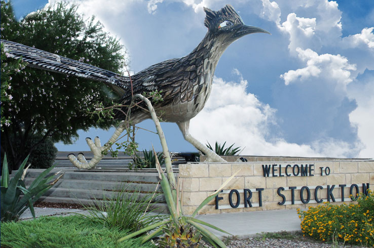 The roadrunner in Fort Stockton greets travelers as they drive through the middle of town.