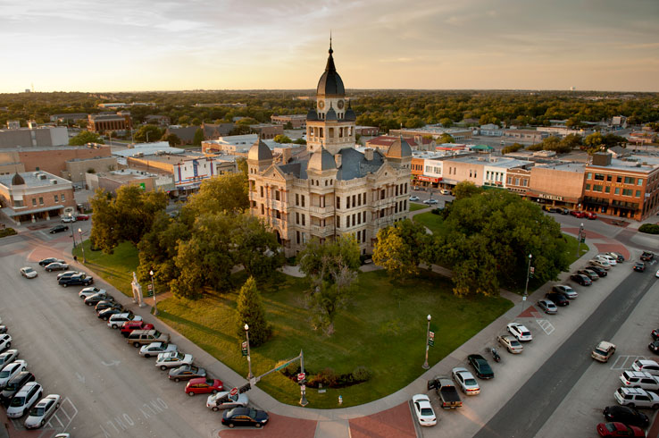 Denton's famous square is occupied by one of the most eclectic courthouses in Texas, the old Denton County Courthouse.