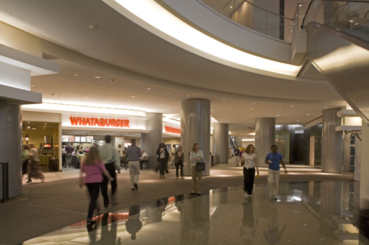 People stroll through the Downtown Houston Tunnels, an seven-mile-long underground pathway that links 80 buildings.