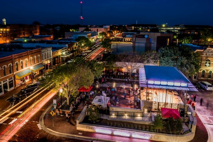 Night views of the Downtown Plano Arts District